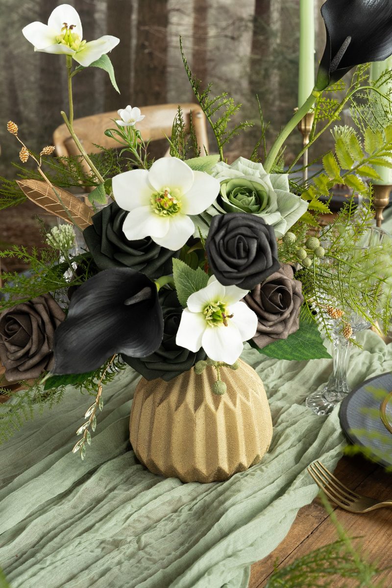 Rustic Geometric Vase in Forest Green & Gold | Clearance - Image 2