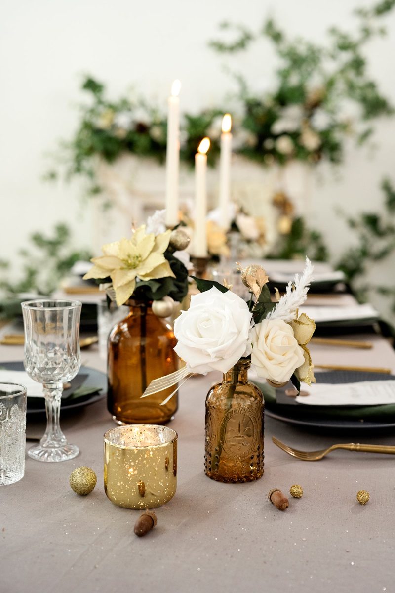 Mini Premade Flower Centerpiece Set in Champagne Christmas | Clearance - Image 2