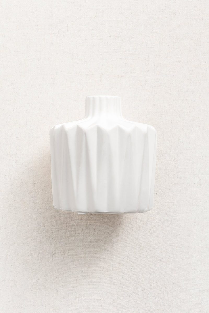 White Ceramic Vase With Folded Grain in White & Sage - Image 4