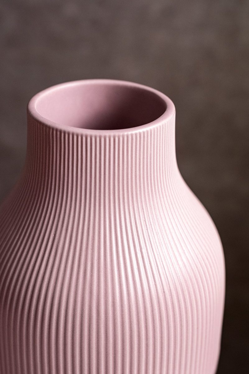 Fine Vertical Lines Creamic Vase in Dusty Rose - Image 3