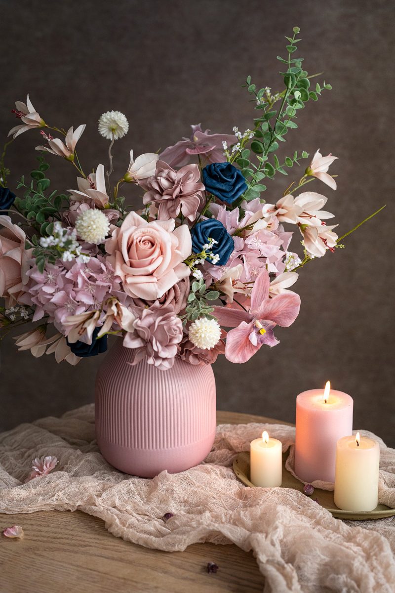 Fine Vertical Lines Creamic Vase in Dusty Rose - Image 2