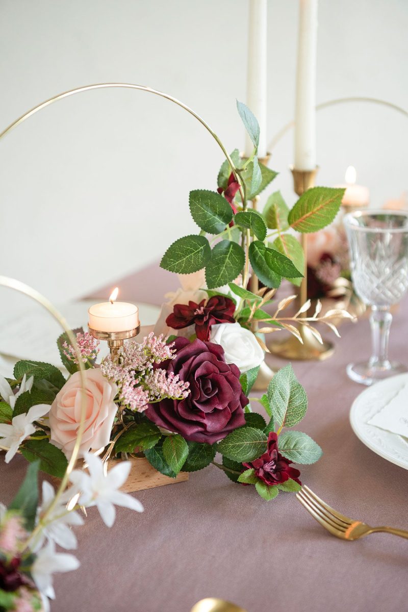 Wreath Hoop Centerpiece Set in Romantic Marsala - Image 5