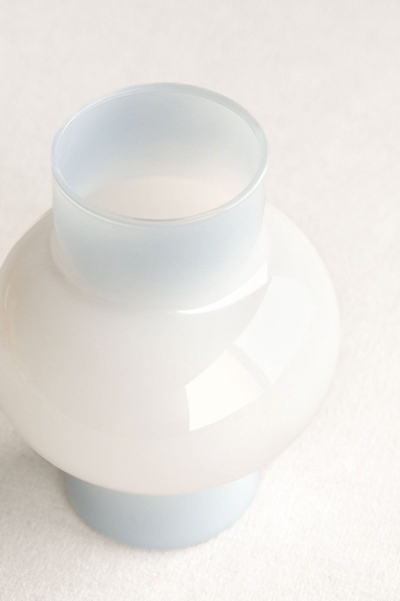 Rounded Belly Glass Vase in Dusty Blue & Navy - Image 3