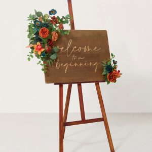 Combo Set Flower Sign Decor in Dark Teal & Burnt Orange