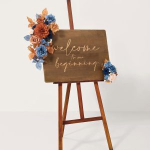 Combo Set Flower Sign Decor in Russet Orange & Denim Blue