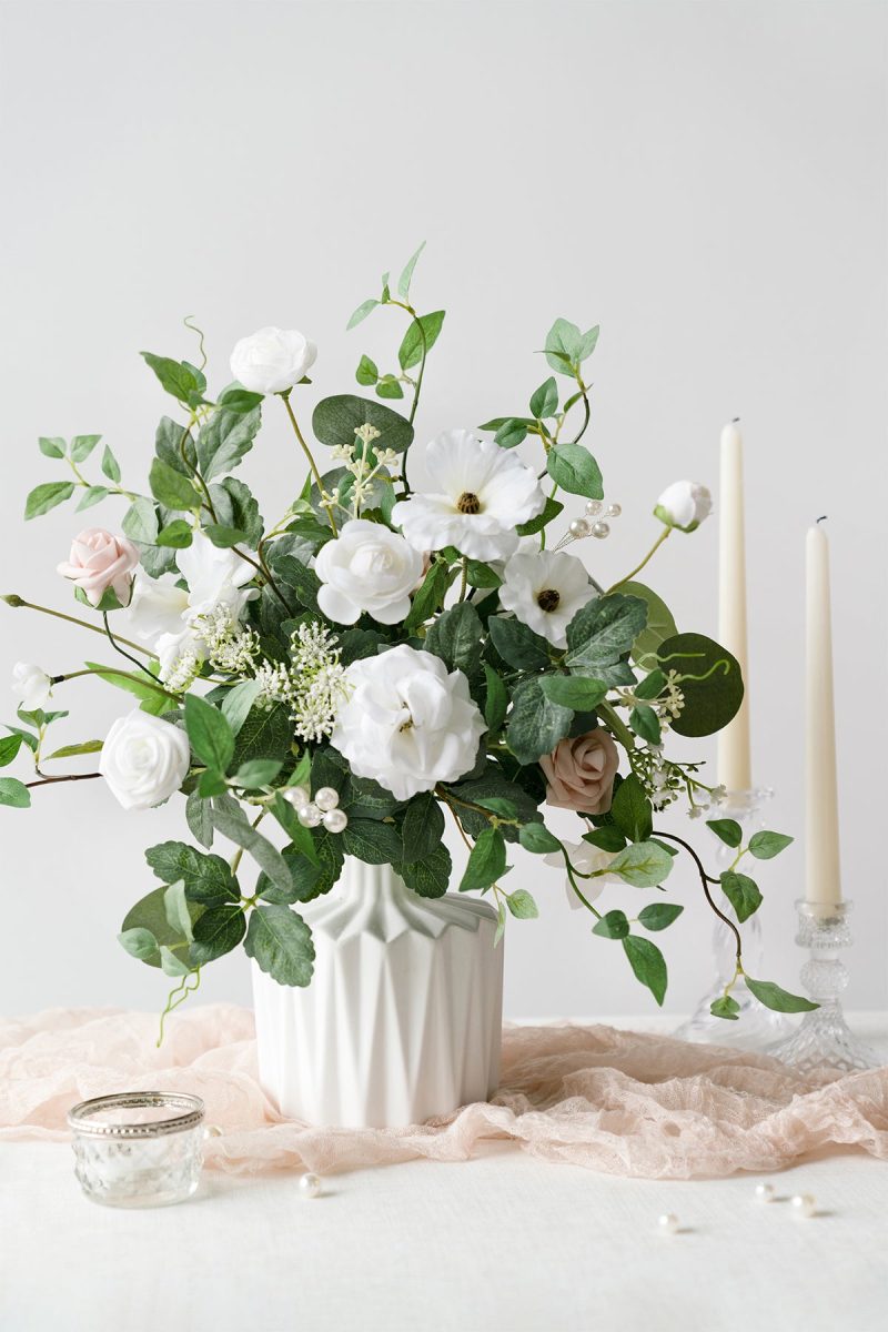 White Ceramic Vase With Folded Grain in White & Sage - Image 2