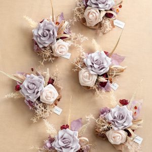 Wrist Corsages in Lavender Aster & Burnt Orange | Clearance