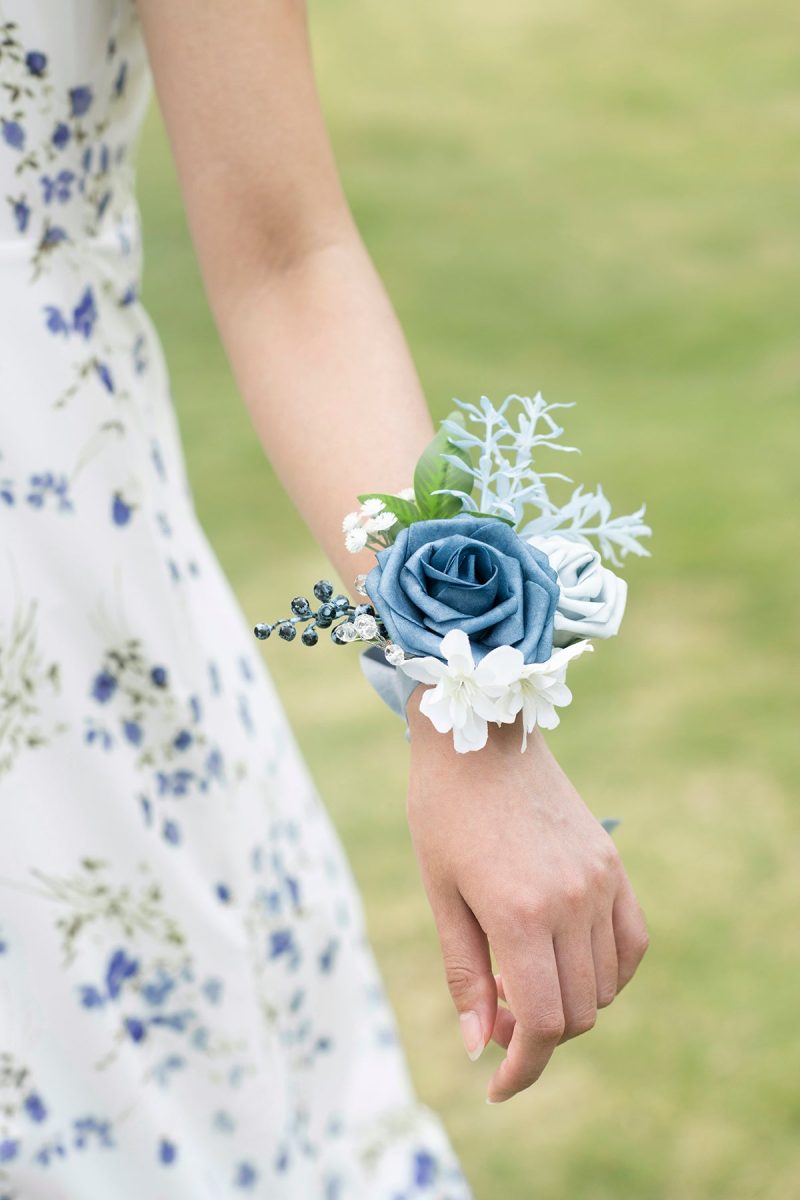 Wrist Corsages in Romantic Dusty Blue - Image 4
