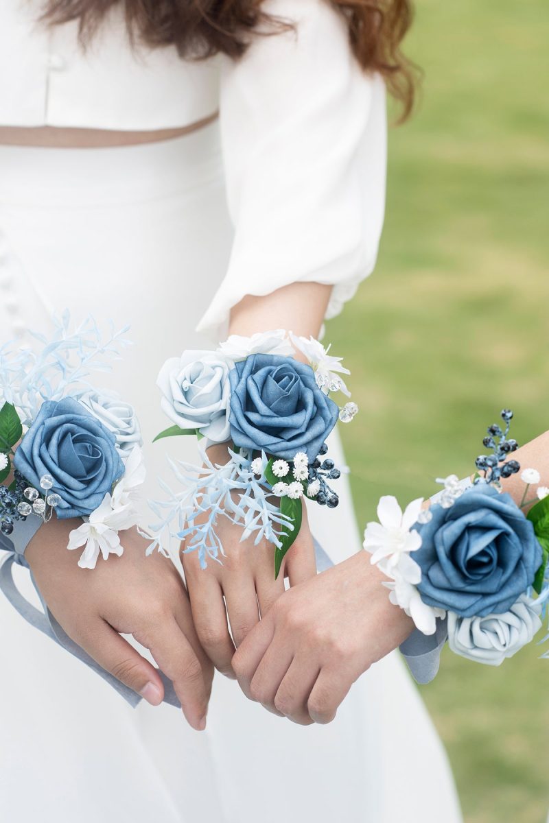 Wrist Corsages in Romantic Dusty Blue - Image 3