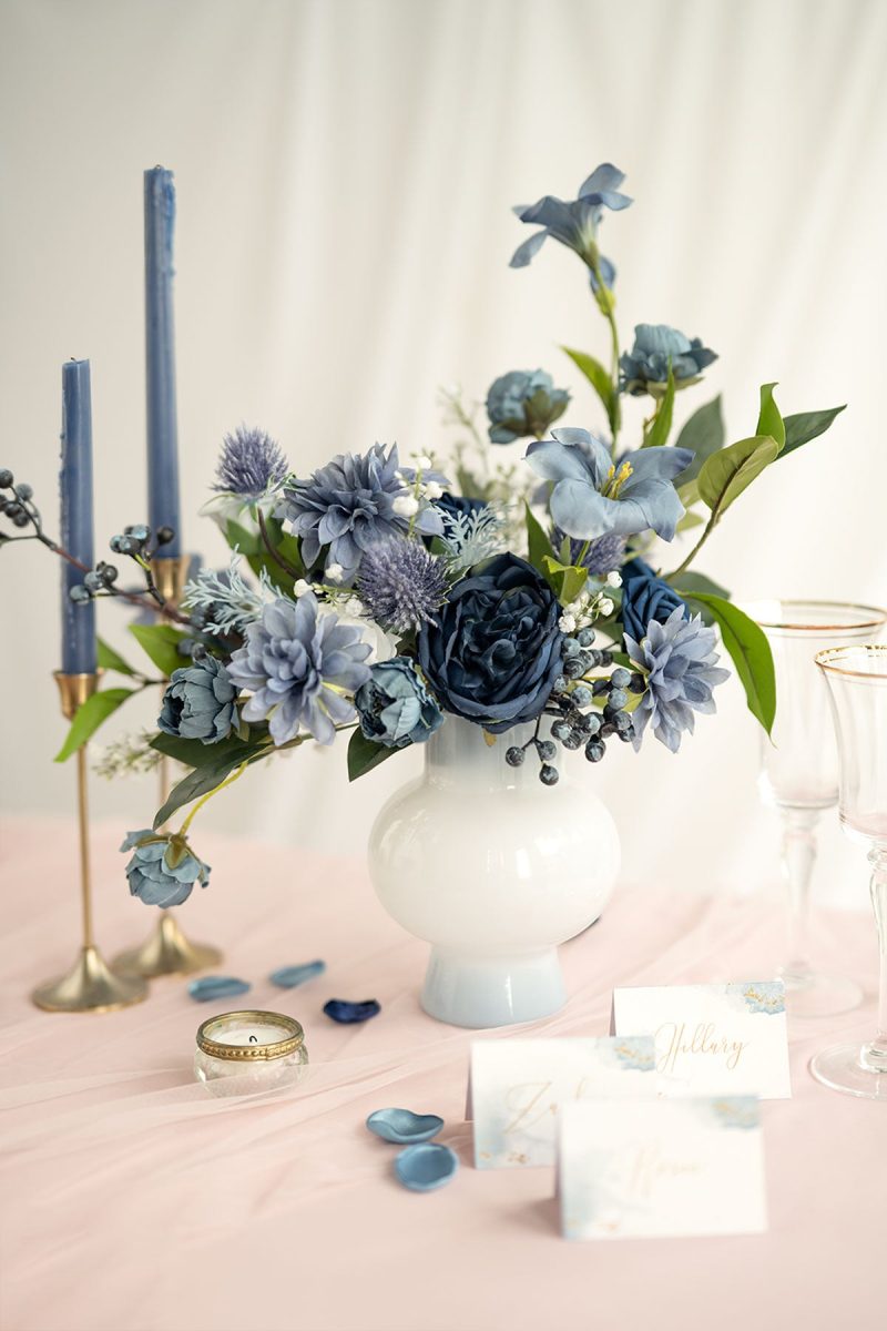 Rounded Belly Glass Vase in Dusty Blue & Navy - Image 2