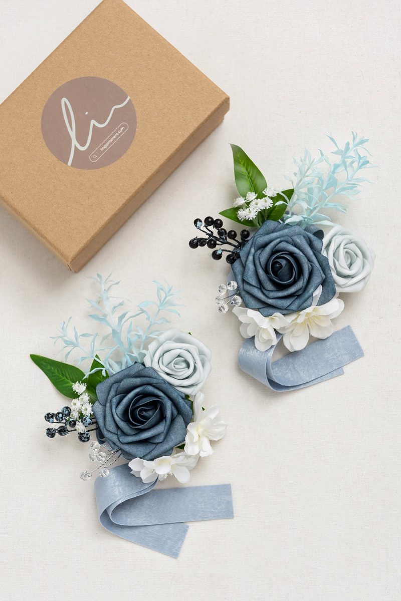 Wrist Corsages in Romantic Dusty Blue - Image 9