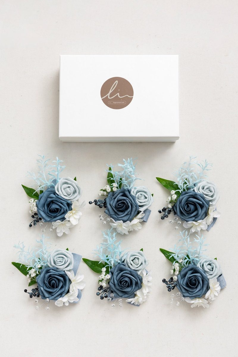 Wrist Corsages in Romantic Dusty Blue - Image 5