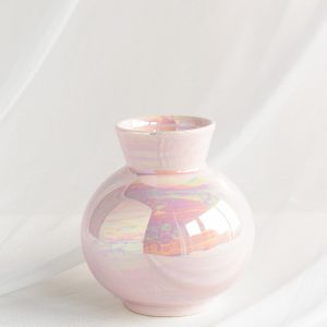 Round Ceramic Vase in Glowing Blush & Pearl