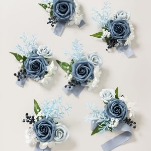 Wrist Corsages in Romantic Dusty Blue
