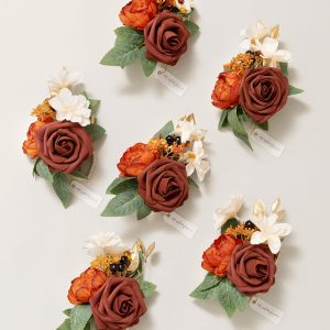 Wrist Corsages in Burnt Orange