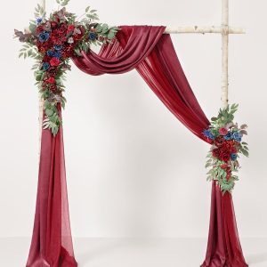 Flower Arch Decor with Drapes in Burgundy & Navy