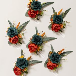 Wrist Corsages in Dark Teal & Burnt Orange
