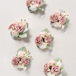 Wrist Corsages in Dusty Rose & Cream