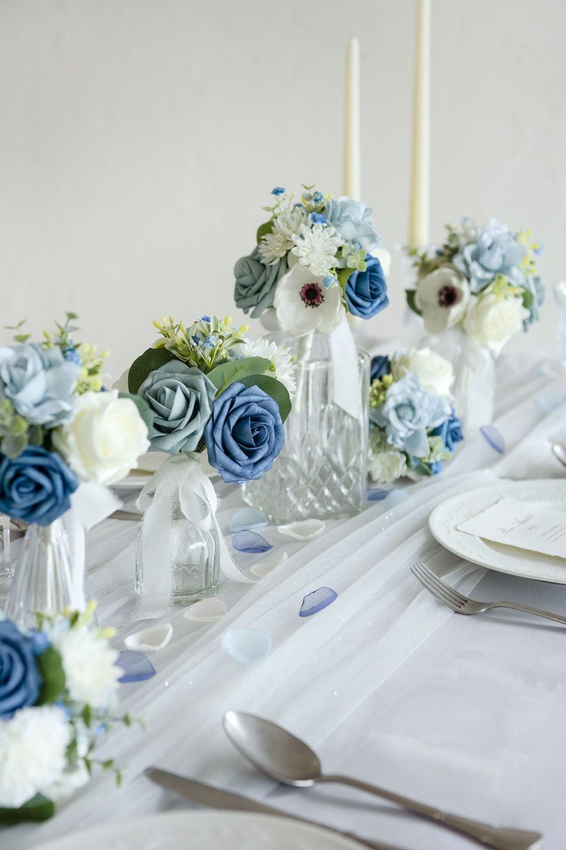 Mini Premade Flower Centerpiece Set in Dusty Blue & Navy - Image 3