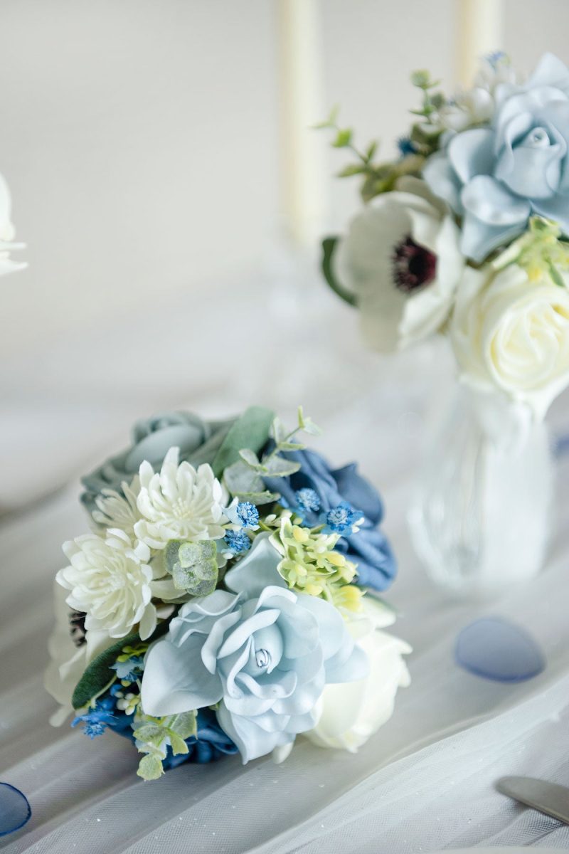 Mini Premade Flower Centerpiece Set in Dusty Blue & Navy - Image 4