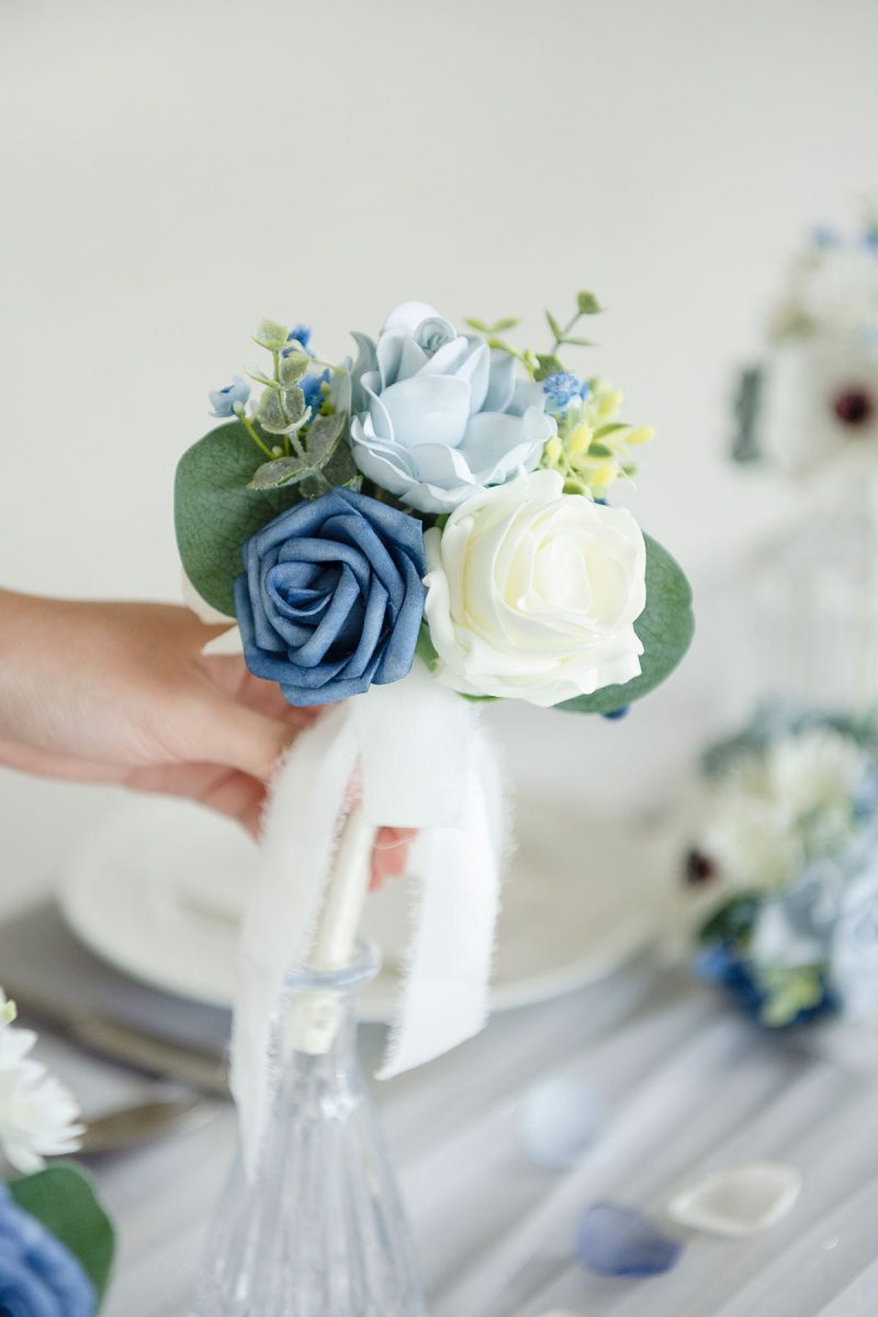Mini Premade Flower Centerpiece Set in Dusty Blue & Navy - Image 5