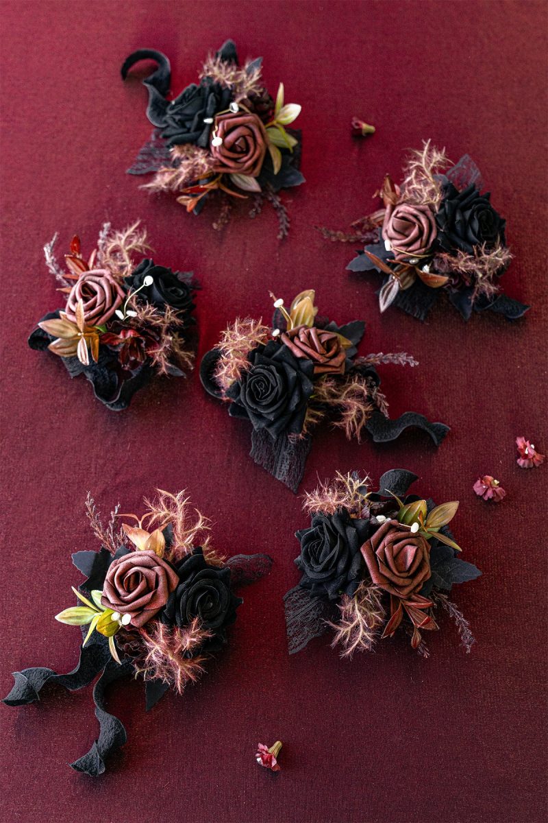 Wrist Corsages in Moody Burgundy & Black - Image 3