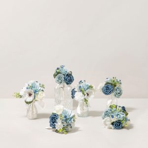 Mini Premade Flower Centerpiece Set in Dusty Blue & Navy