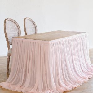 Extra Long Pooling Table Skirt in Blush & White