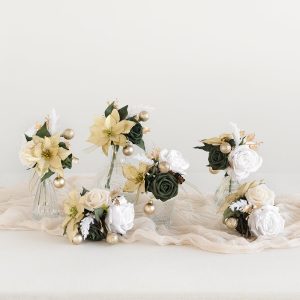 Mini Premade Flower Centerpiece Set in Champagne Christmas | Clearance