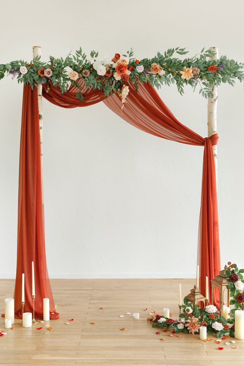Wedding Arch Drapes in Burnt Orange & Scarlet - Image 6