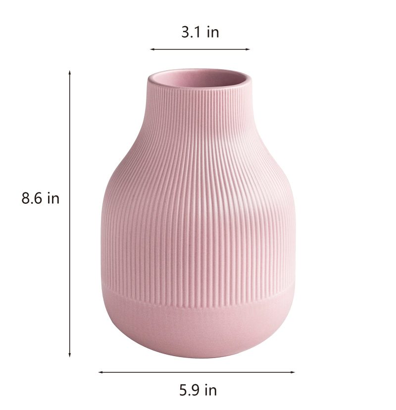 Fine Vertical Lines Creamic Vase in Dusty Rose - Image 5