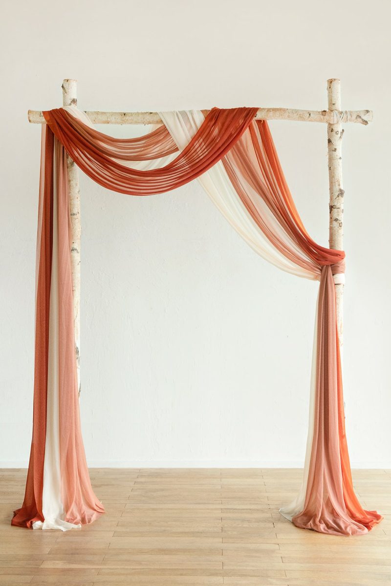 Wedding Arch Drapes in Burnt Orange & Scarlet