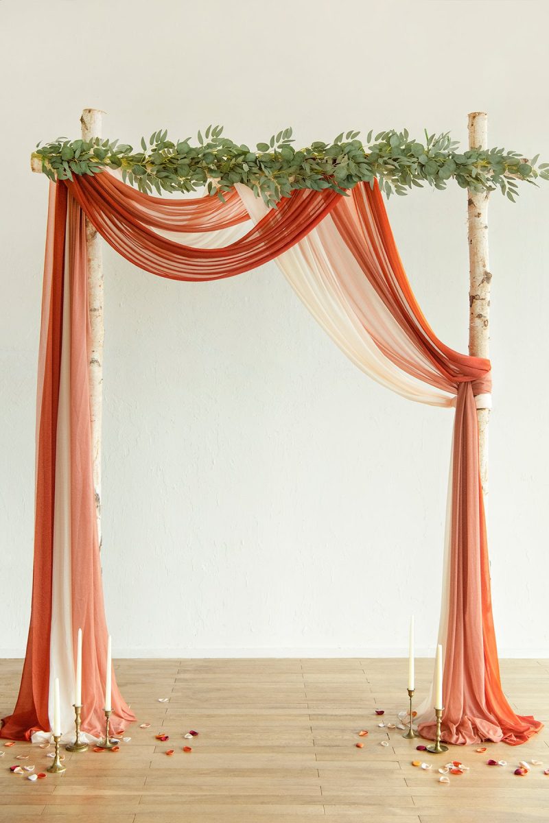 Wedding Arch Drapes in Burnt Orange & Scarlet - Image 2