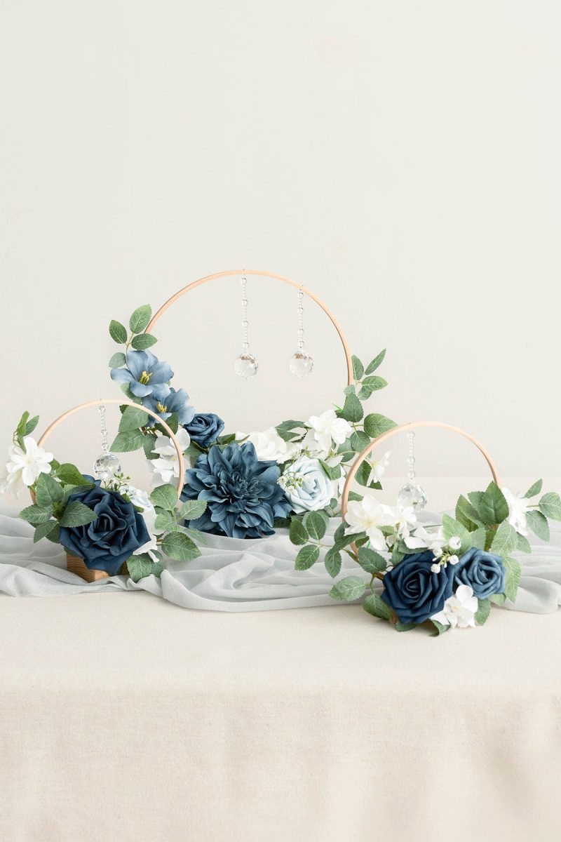 Wreath Hoop Centerpiece Set in Dusty Blue & Navy - Image 3
