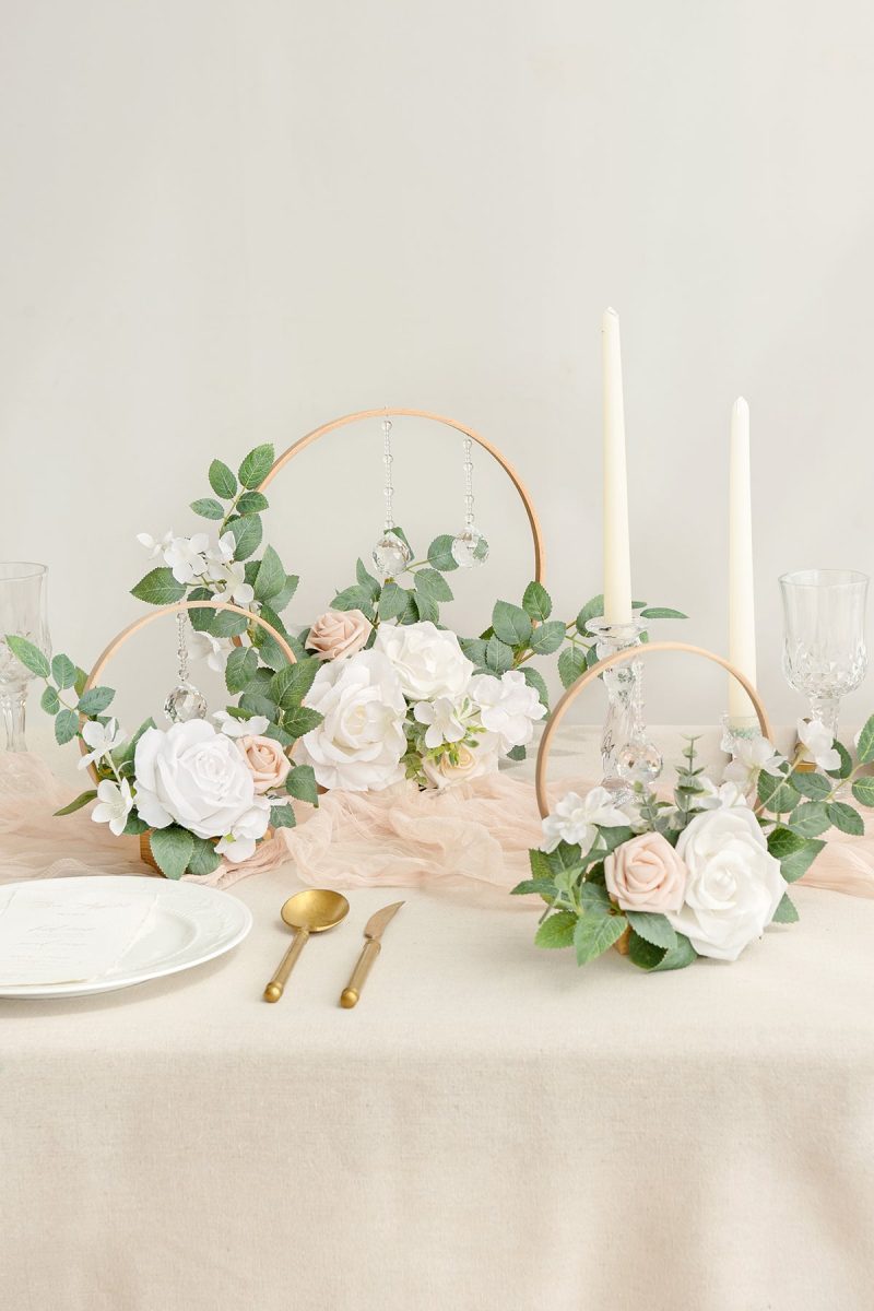 Wreath Hoop Centerpiece Set in White & Sage | Clearance - Image 2