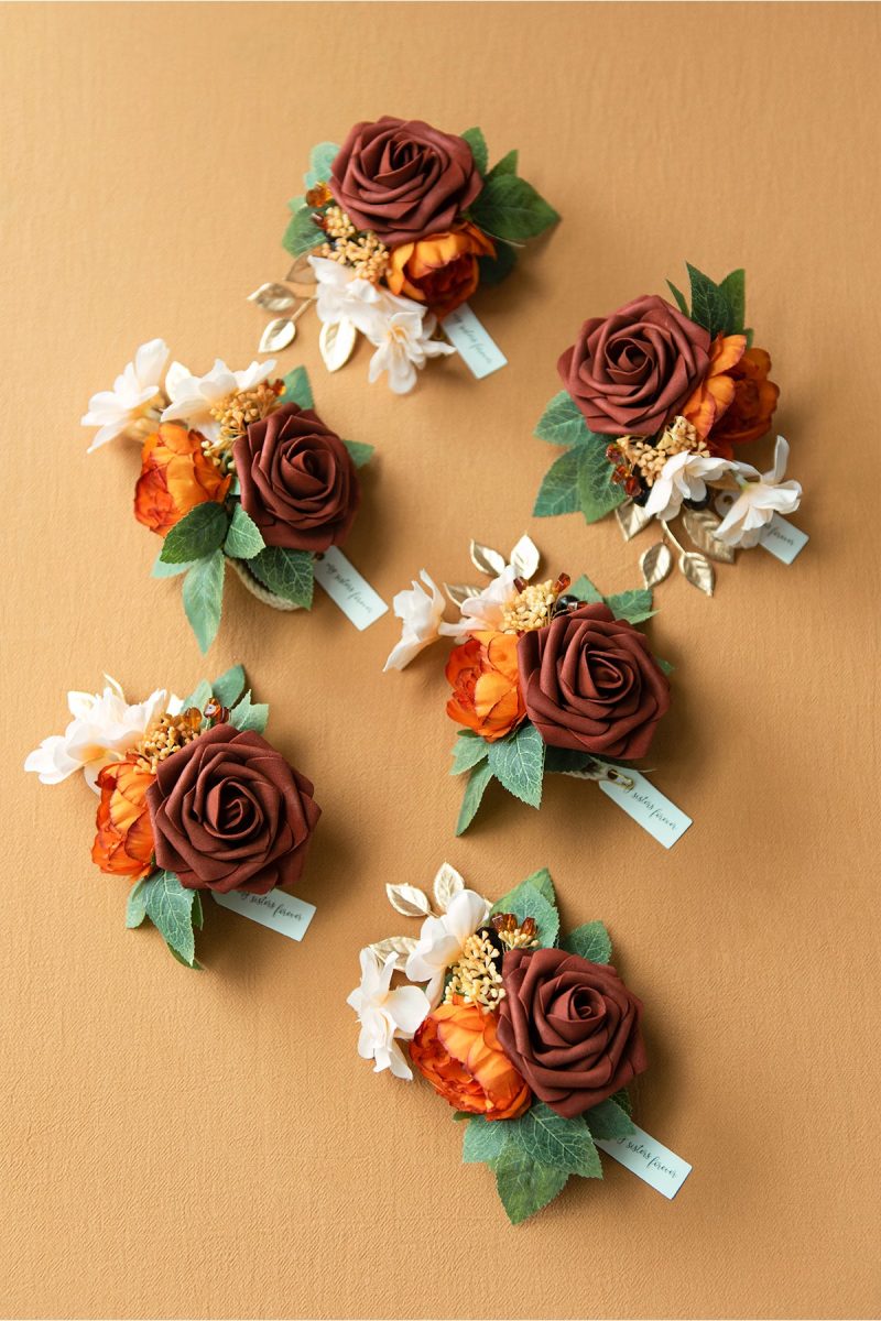 Wrist Corsages in Burnt Orange - Image 2