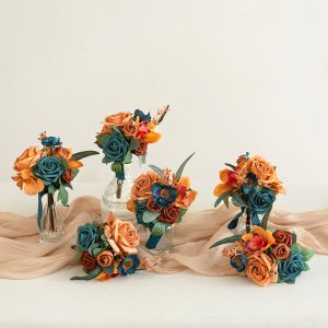 Mini Premade Flower Centerpiece Set in Dark Teal & Burnt Orange
