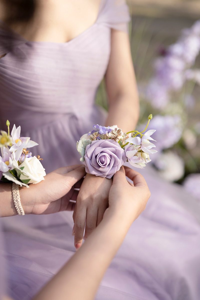 Wrist Corsages in Lilac & Gold - Image 3