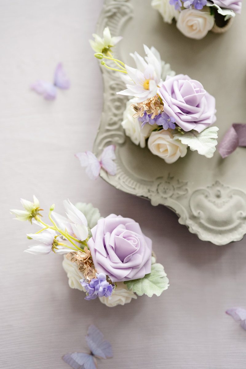 Wrist Corsages in Lilac & Gold - Image 2