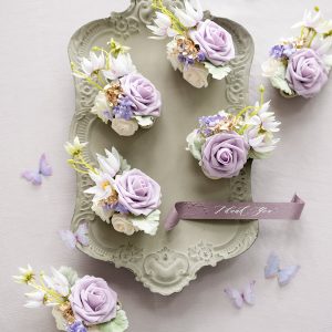 Wrist Corsages in Lilac & Gold