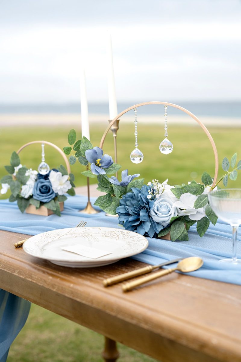 Wreath Hoop Centerpiece Set in Dusty Blue & Navy - Image 2