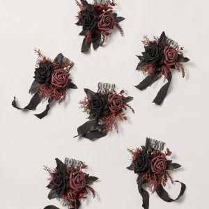 Wrist Corsages in Moody Burgundy & Black