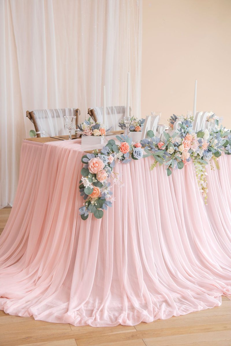 Extra Long Pooling Table Skirt in Blush & White - Image 4