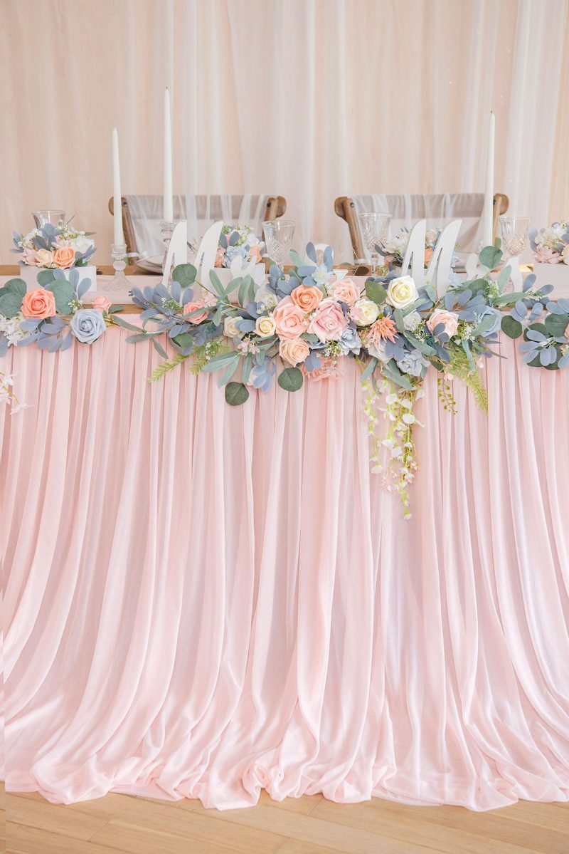 Extra Long Pooling Table Skirt in Blush & White - Image 3
