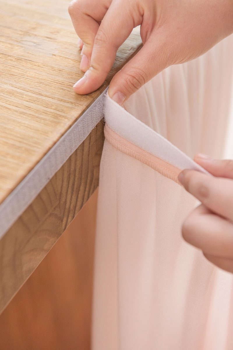 Extra Long Pooling Table Skirt in Blush & White - Image 5